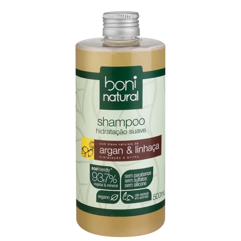 8 - Shampoo Hidratação suave Argan e Linhaça - Boni Natural